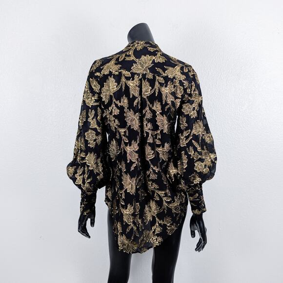 NEW Equipment $375 Boleyn Blouse Silk Black Gold Metallic Leaf size Small - Picture 9 of 10